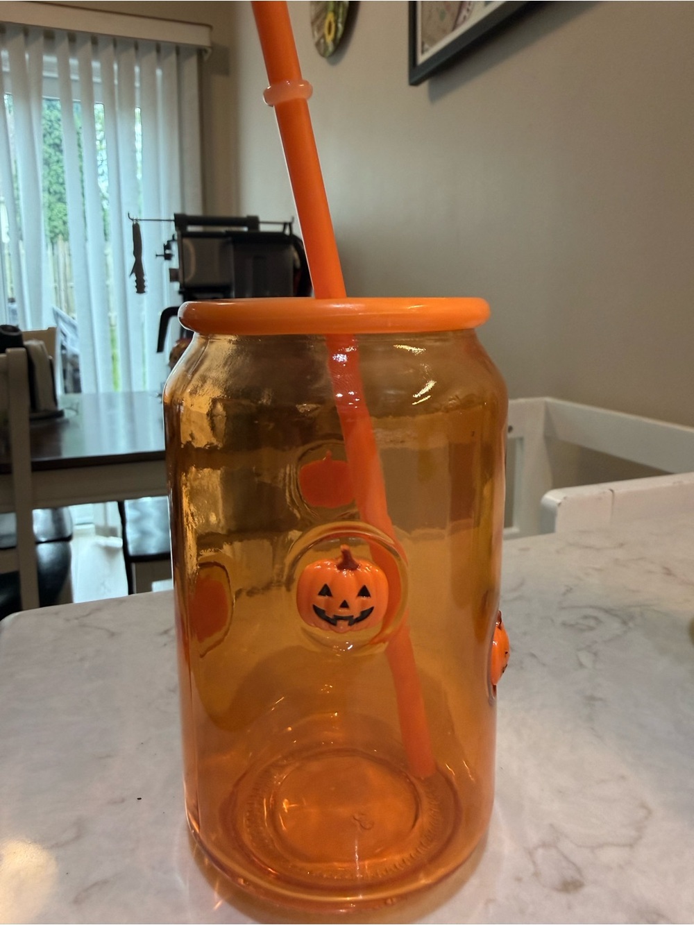 Orange, purple and green Halloween Glass Tumbler with Straw